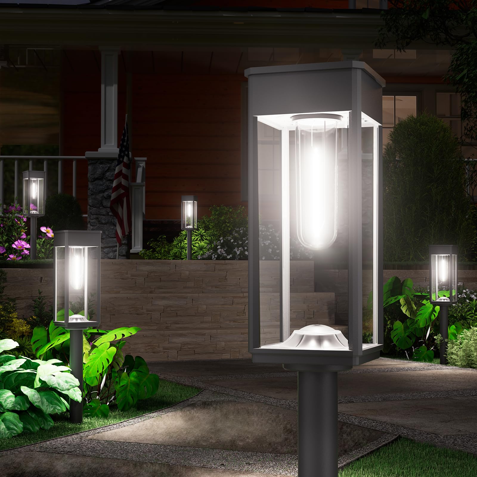 NEWMESSI solar pathway light eight-pack illuminating outdoor walkways at night for safety