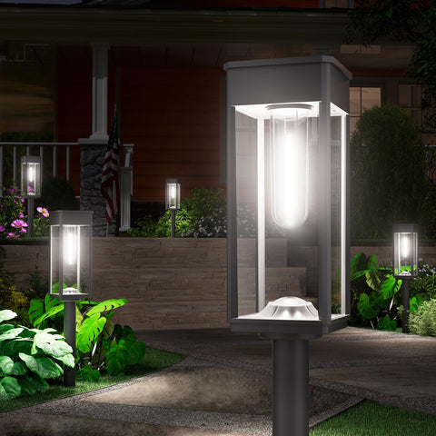 NEWMESSI solar pathway light eight-pack illuminating outdoor walkways at night for safety