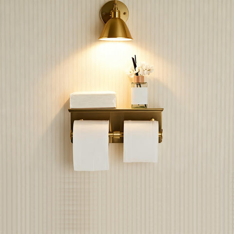 NEWRAIN brushed-gold stainless steel wall mount adds modern bathroom style.