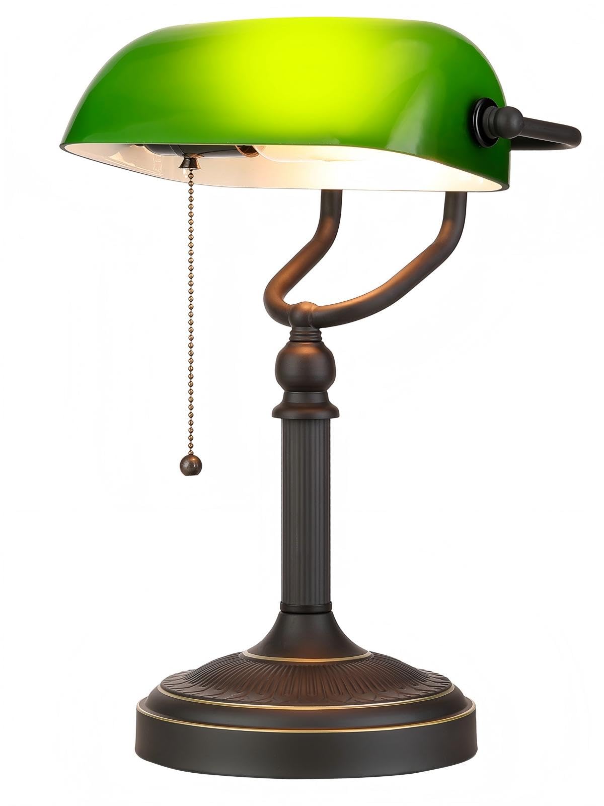 Newrays antique green glass banker lamp shade closeup for a warm desk glow