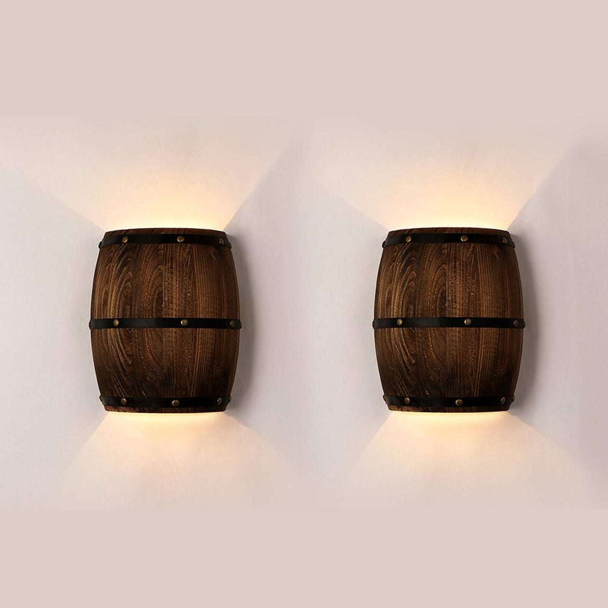 Newrays antique wood wine barrel wall sconce with up-down illumination for ambiance