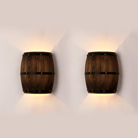 Newrays antique wood wine barrel wall sconce with up-down illumination for ambiance