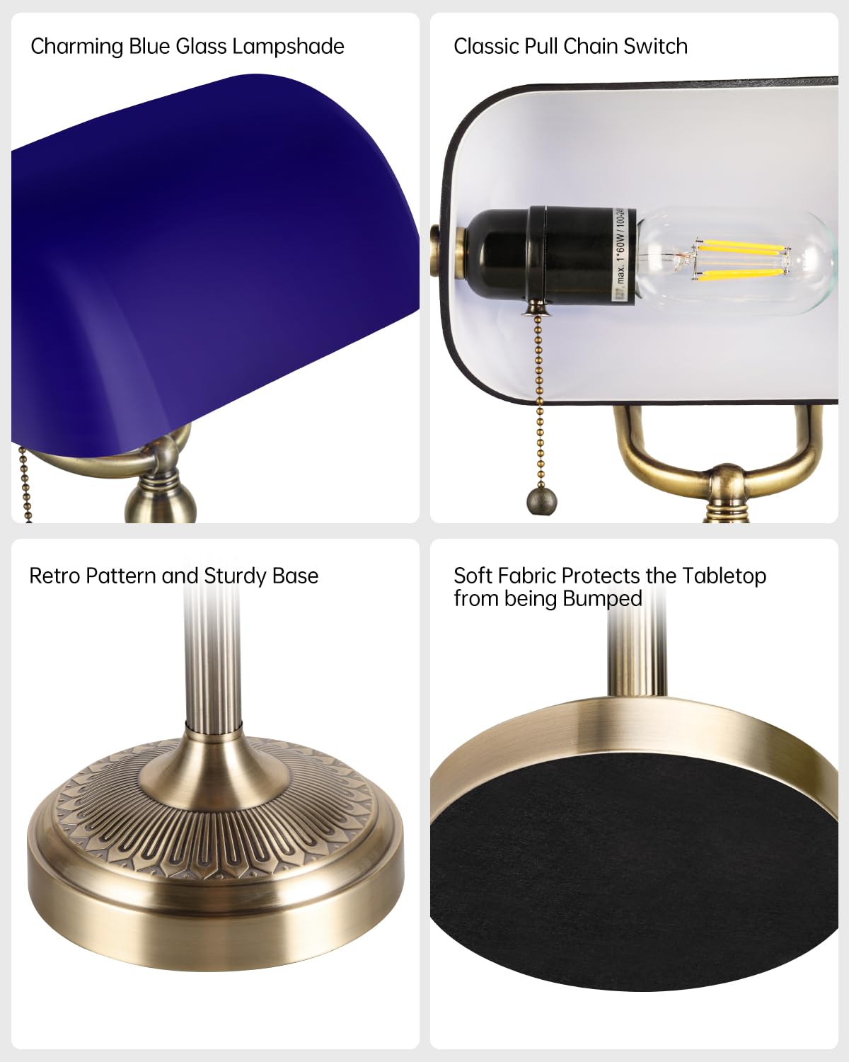 Newrays blue glass bankers desk lamp plug-in design for quick desk setup