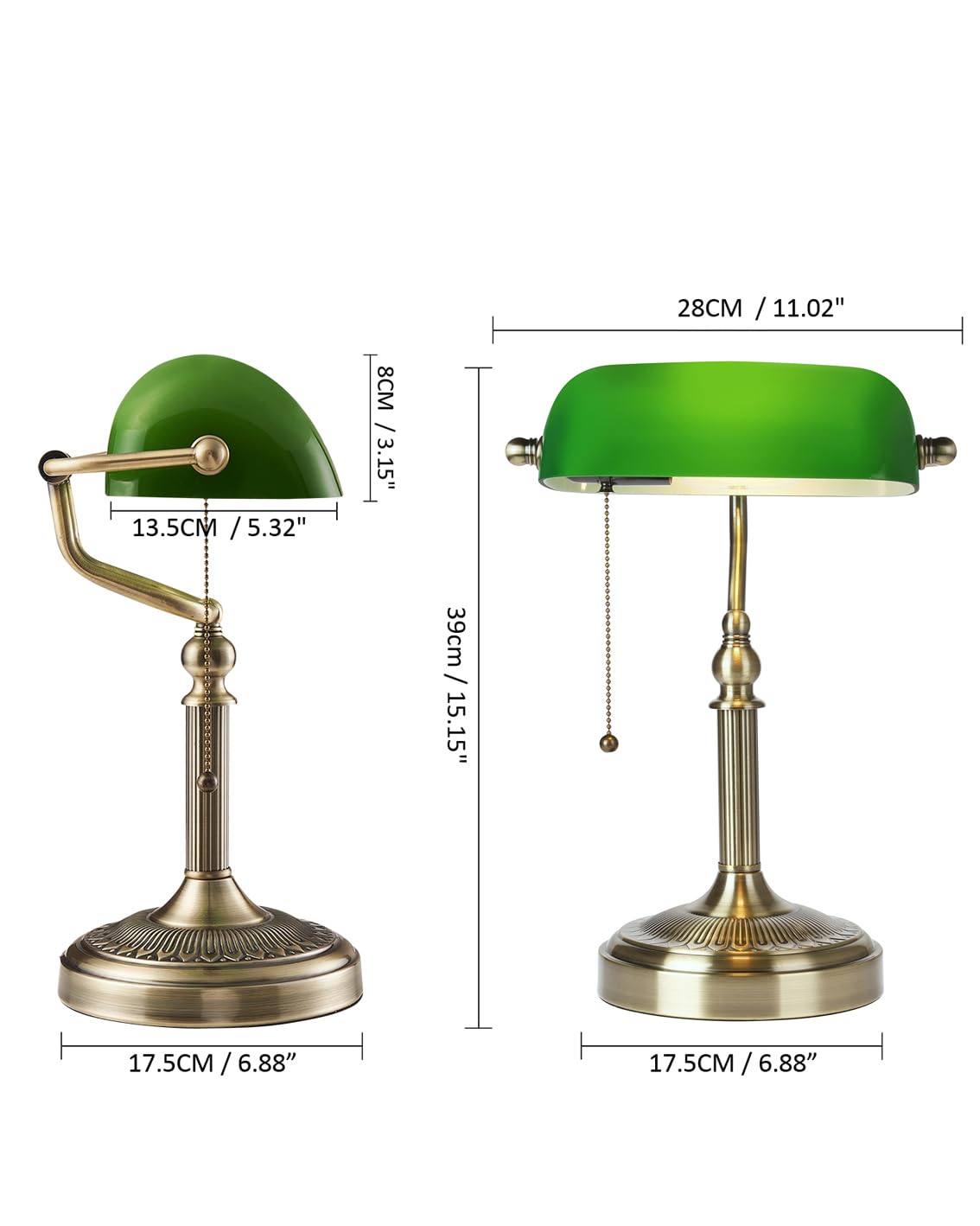 Newrays Glass Bankers Desk Lamp base and stem offer sturdy design
