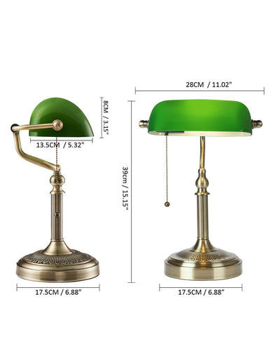 Newrays Glass Bankers Desk Lamp base and stem offer sturdy design