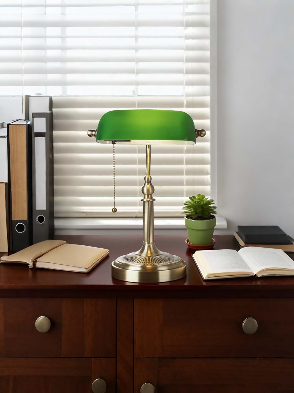 Newrays Glass Bankers Desk Lamp in green shade enhances focused study light