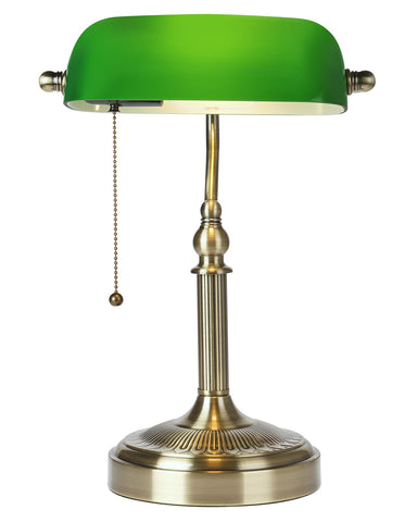 Newrays Glass Bankers Desk Lamp lit with LED or incandescent bulb