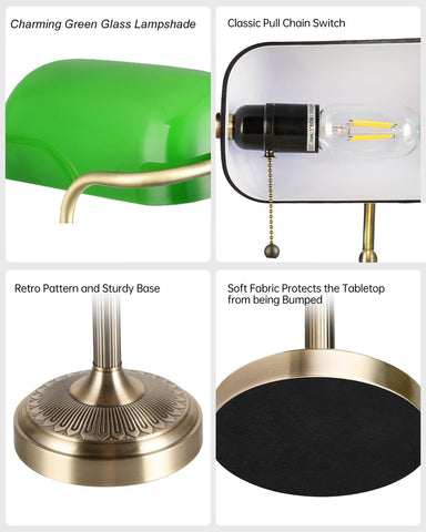 Newrays Glass Bankers Desk Lamp on desk creates warm ambiance