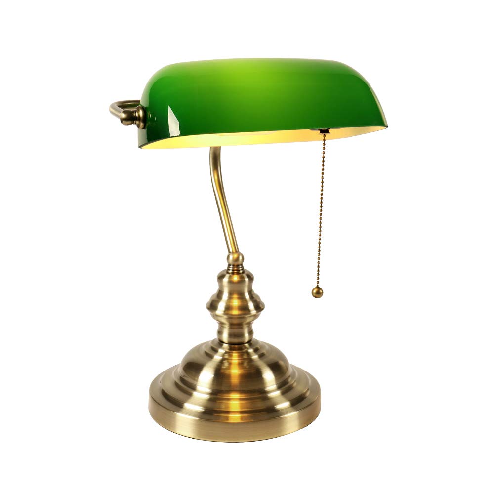 Newrays green glass bankers desk lamp with sturdy base for focused reading.