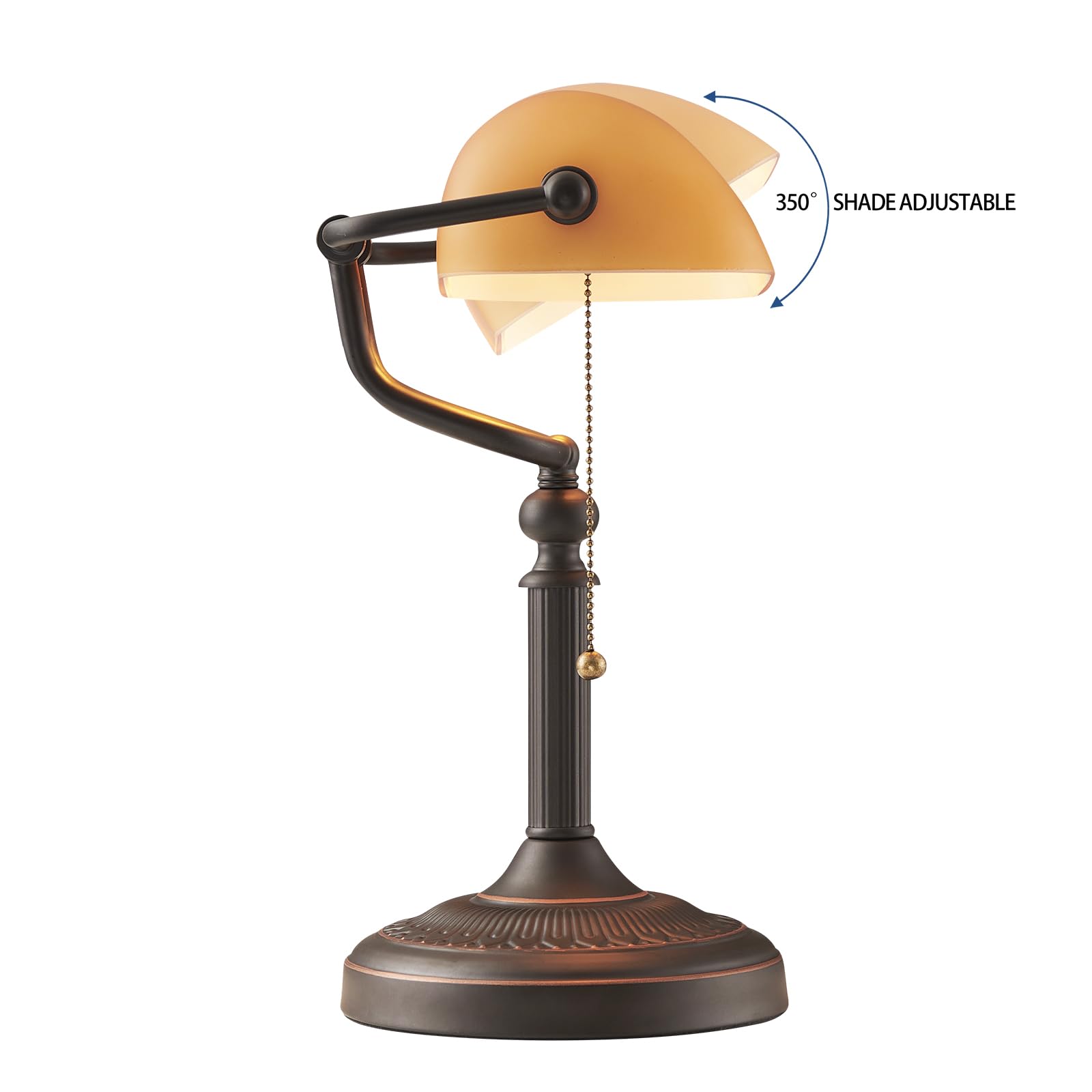 Newrays matted orange glass bankers lamp plug-in design is easy to install.