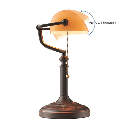 Newrays matted orange glass bankers lamp plug-in design is easy to install.