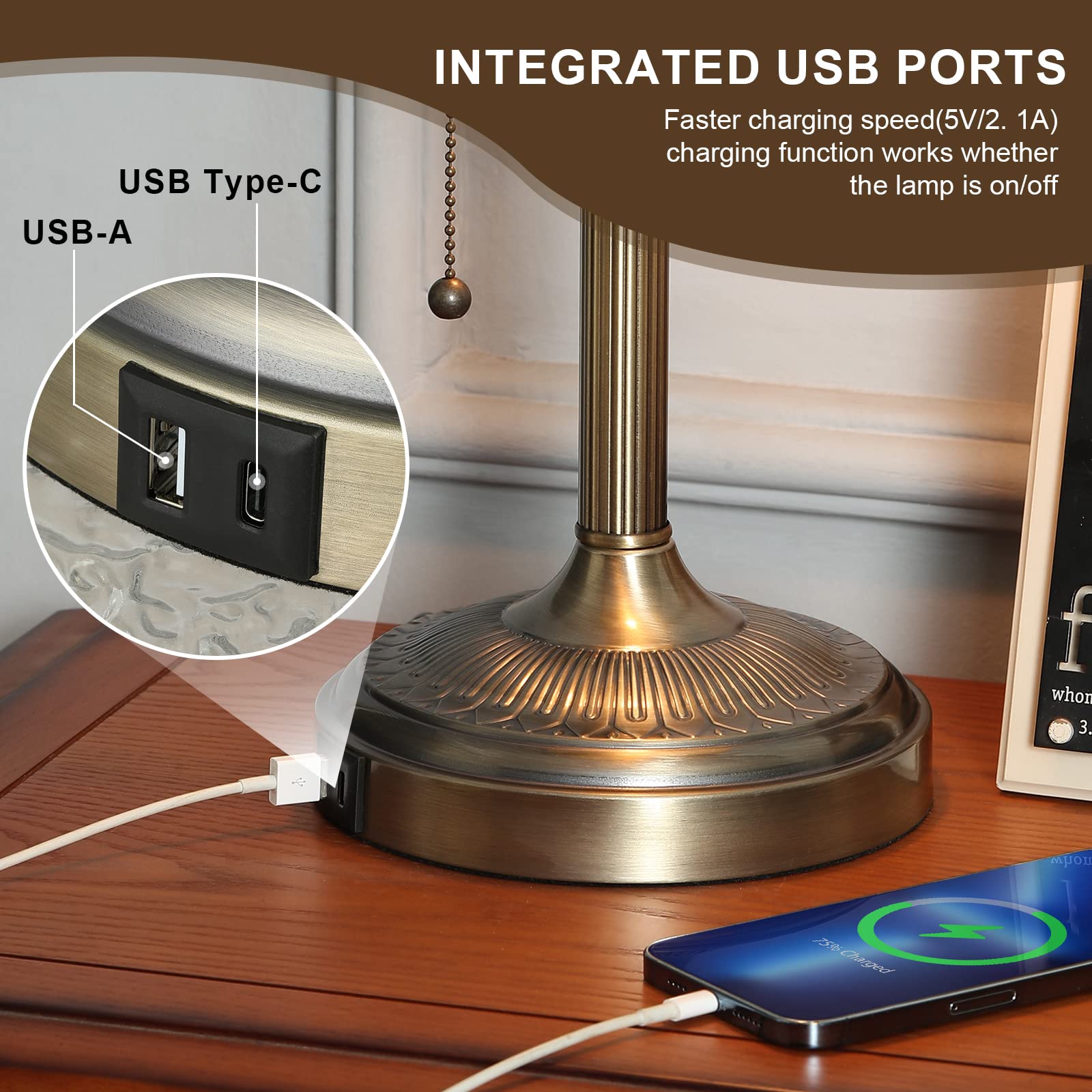 Plug-in banker lamp with a compact design for any desk.