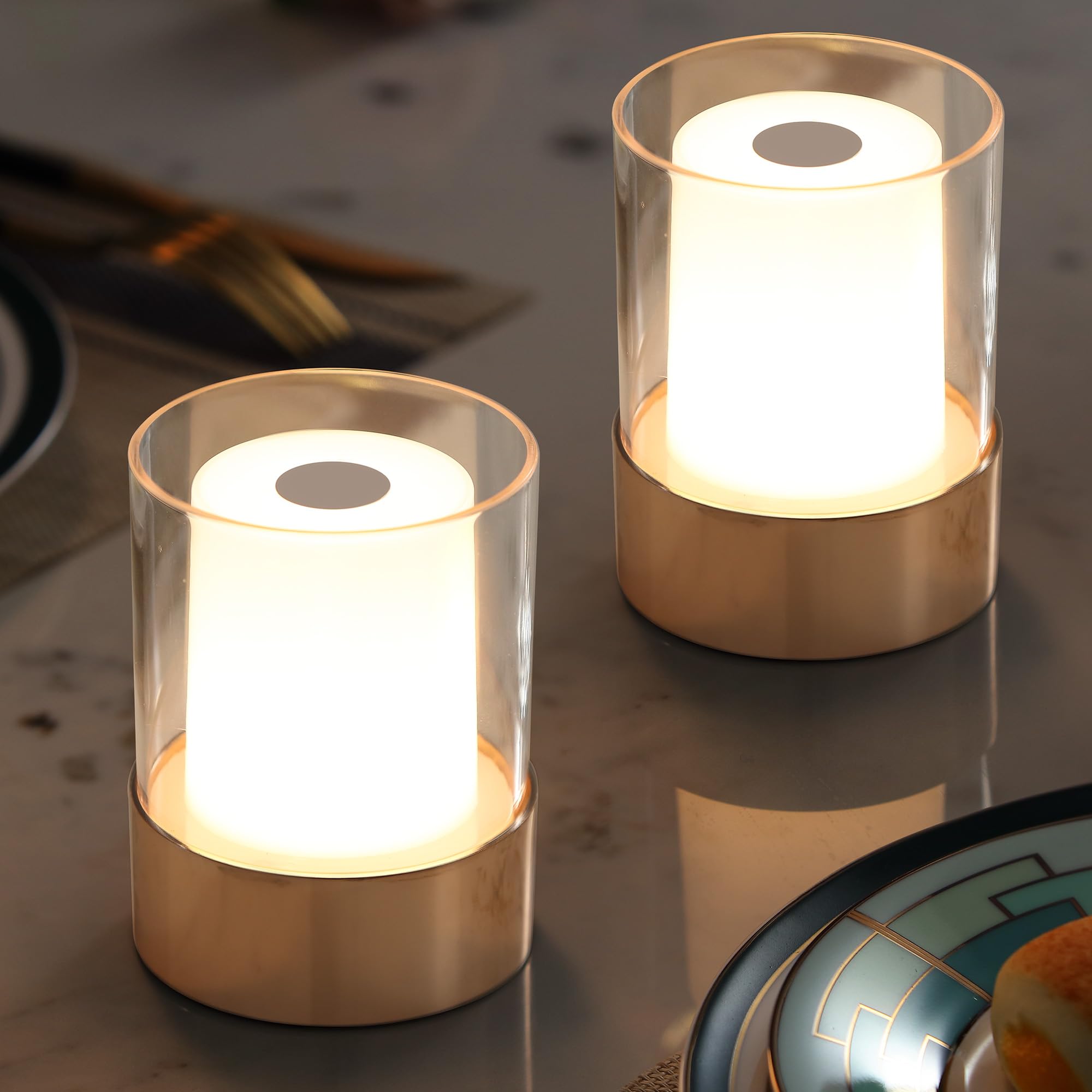 NEWSEE 4-inch mini dining light pack on table providing warm ambient illumination for dining.