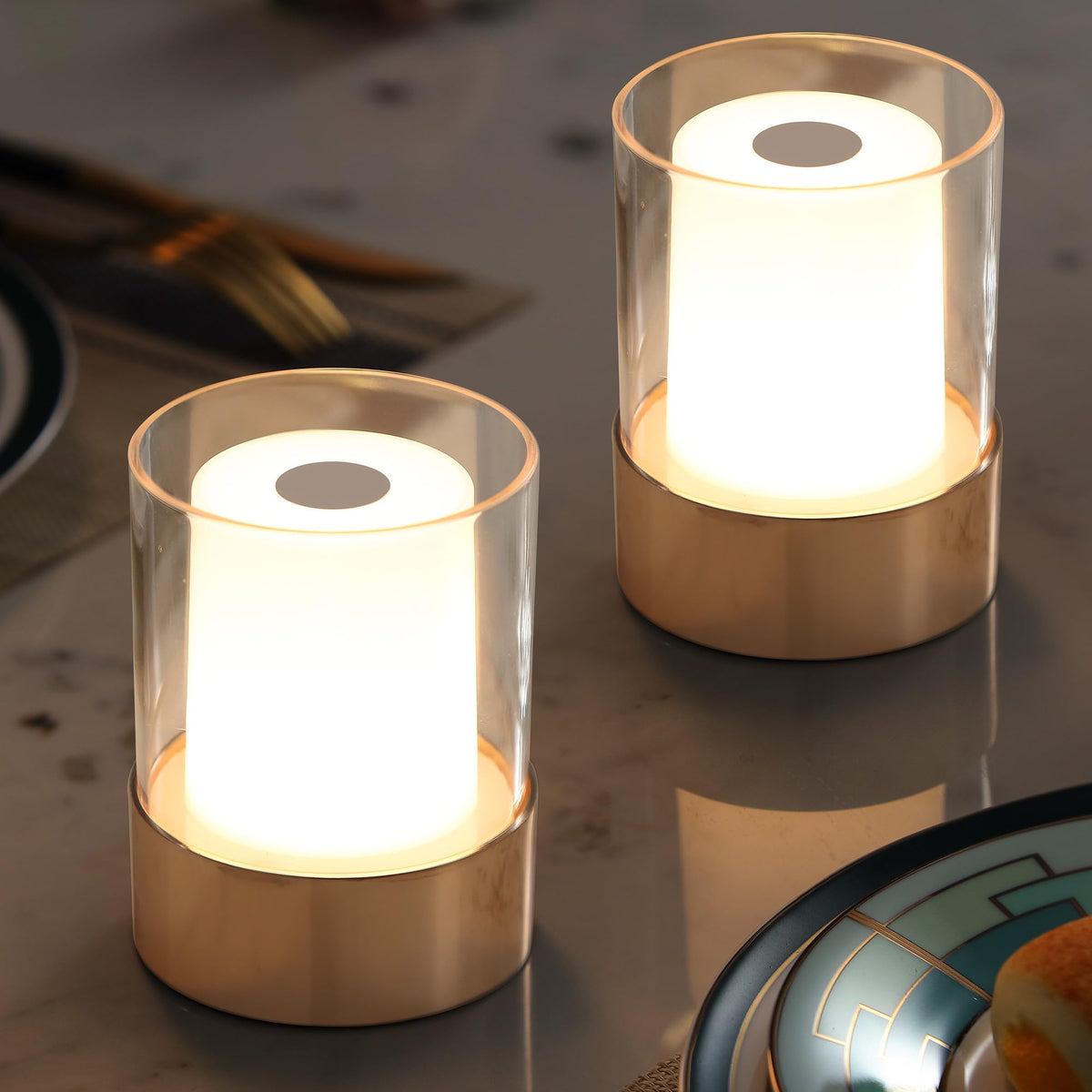 NEWSEE 4-inch mini dining light pack on table providing warm ambient illumination for dining.