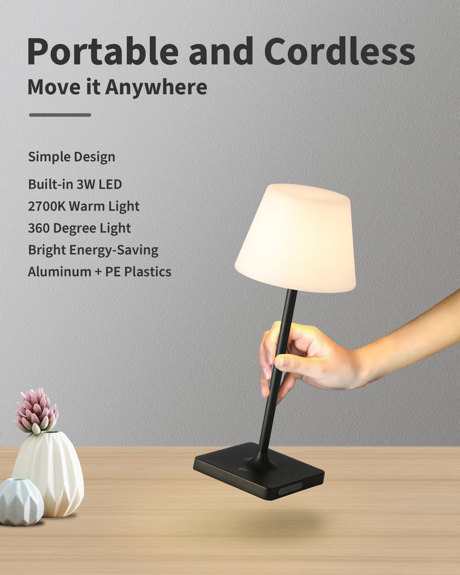 NEWSEE black 14.5-inch lamp with cushioned base for stable placement.