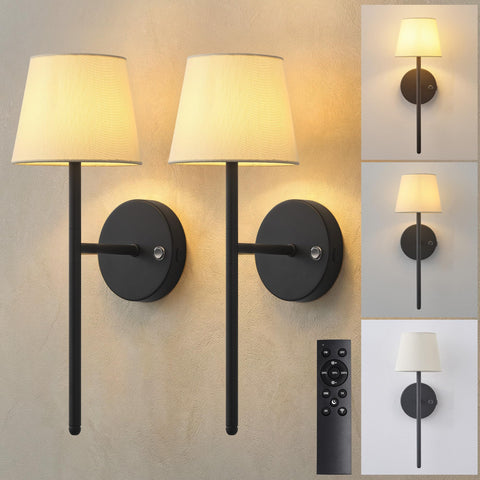 NEWSEE battery wall sconce set of 2 with black base for modern spaces.