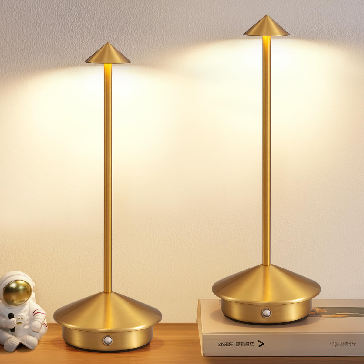 NEWSEE cordless table lamp set 2 gold base for portable ambient lighting.