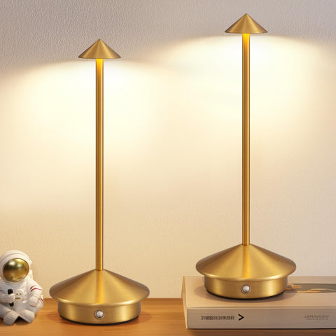 NEWSEE cordless table lamp set 2 gold base for portable ambient lighting.