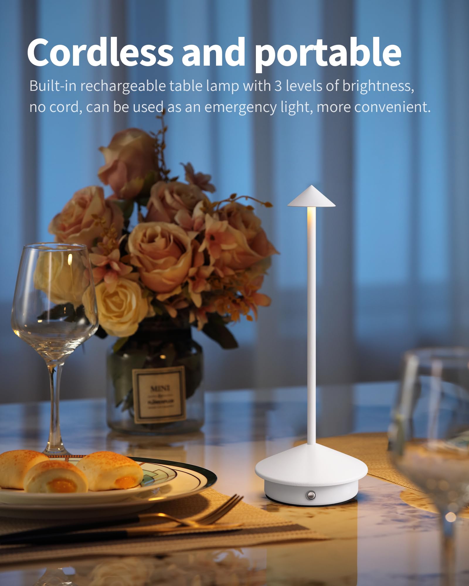 NEWSEE cordless table lamp set 2 on dining table for ambient dining light
