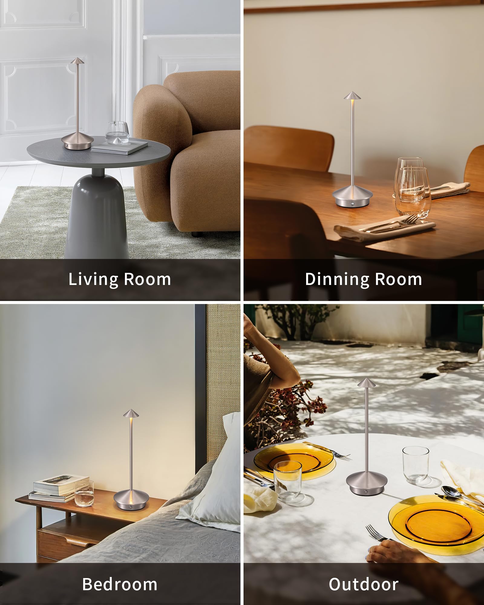 NEWSEE modern cordless table lamp set 2 three brightness levels for any task