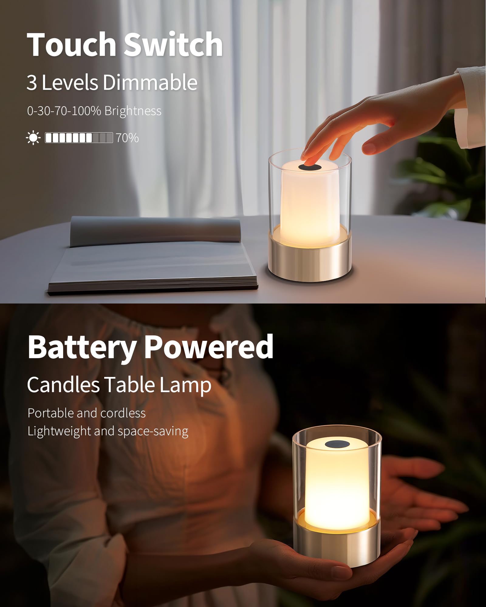 NEWSEE rechargeable table lamp with 2000mAh battery for long use.