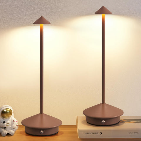 NEWSEE cordless table lamp brown-base on desk for warm lighting.