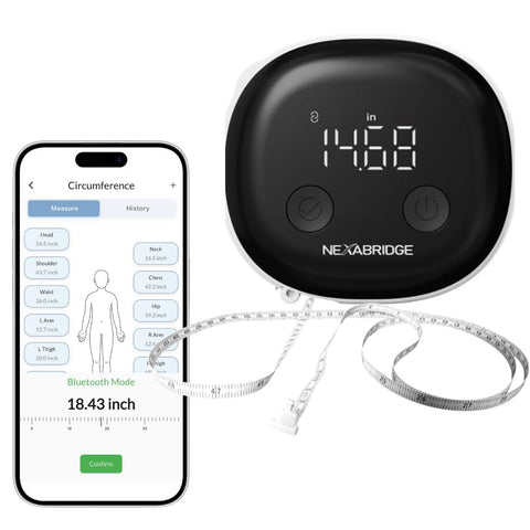 NEXABRIDGE Smart Body Tape Measure with Bluetooth app tracking for real-time progress.
