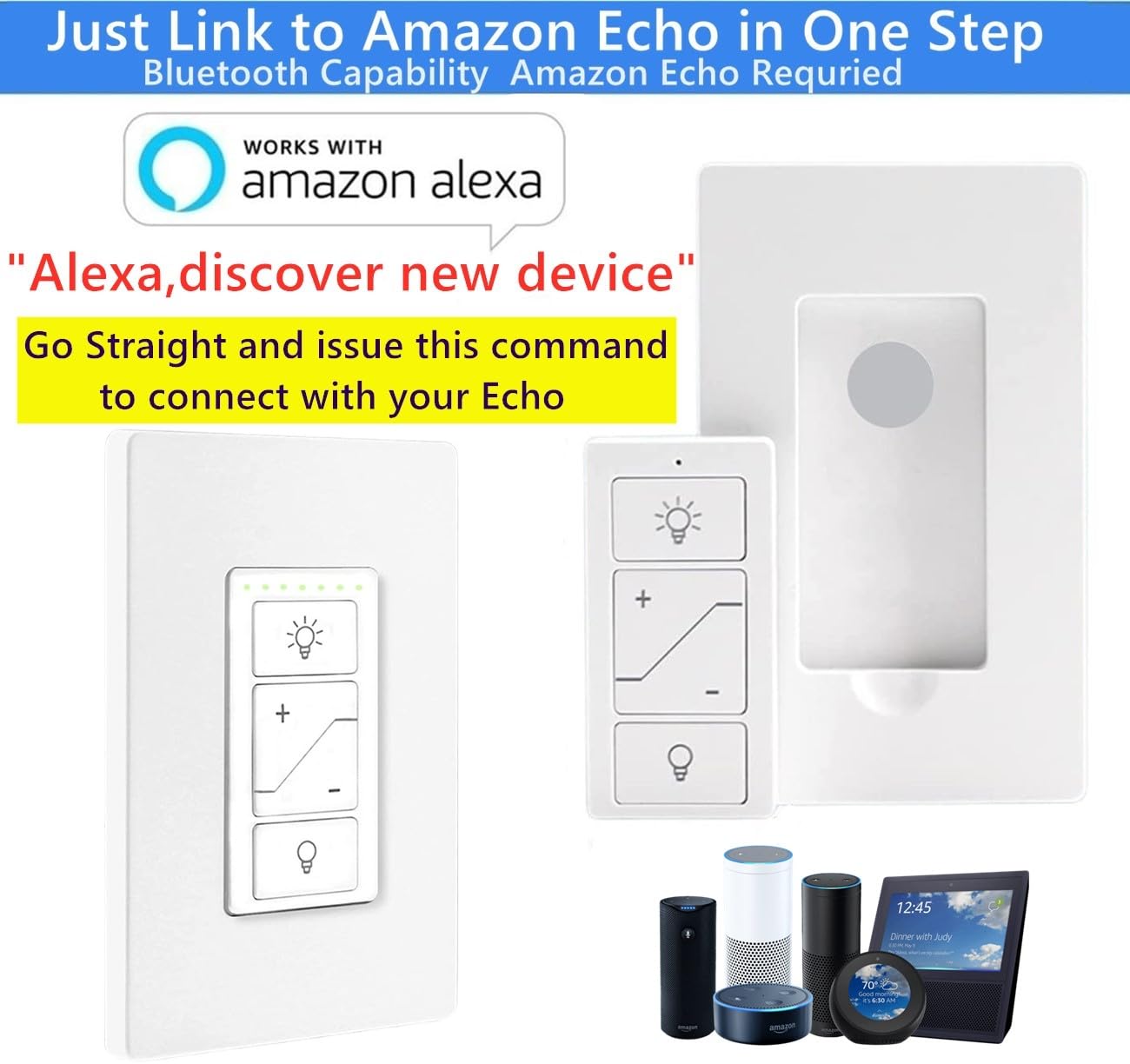 Nexete dimmer with Alexa and Bluetooth for hands-free light control.
