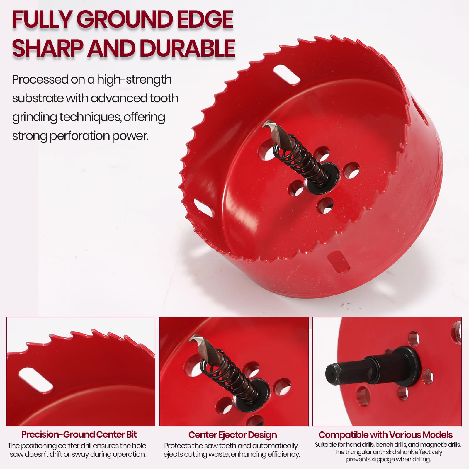 Nexigins hole saw arbor ensures secure attachment and quick changes.