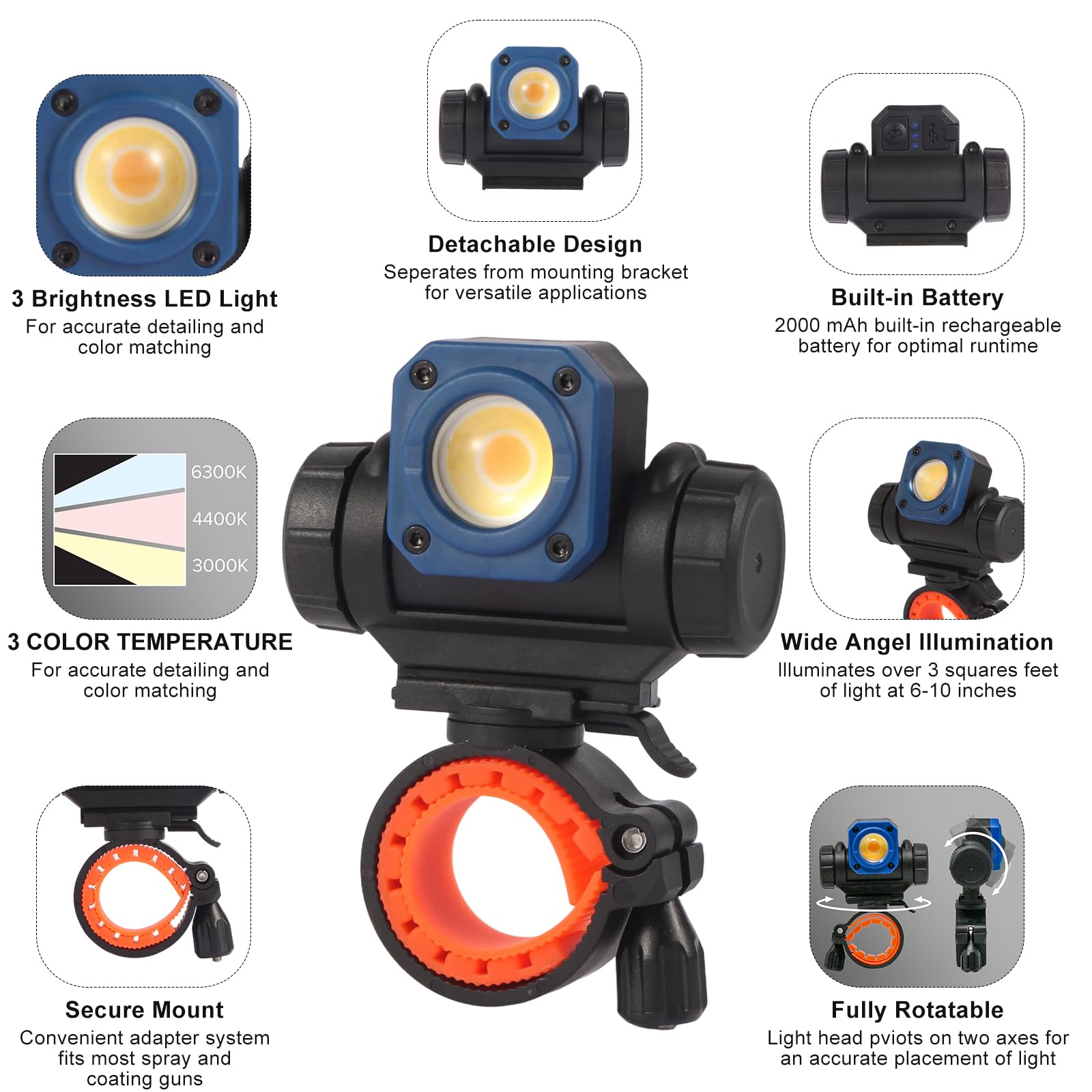 NextLED NT-R3202 secure mounting system keeps light steady on spray guns