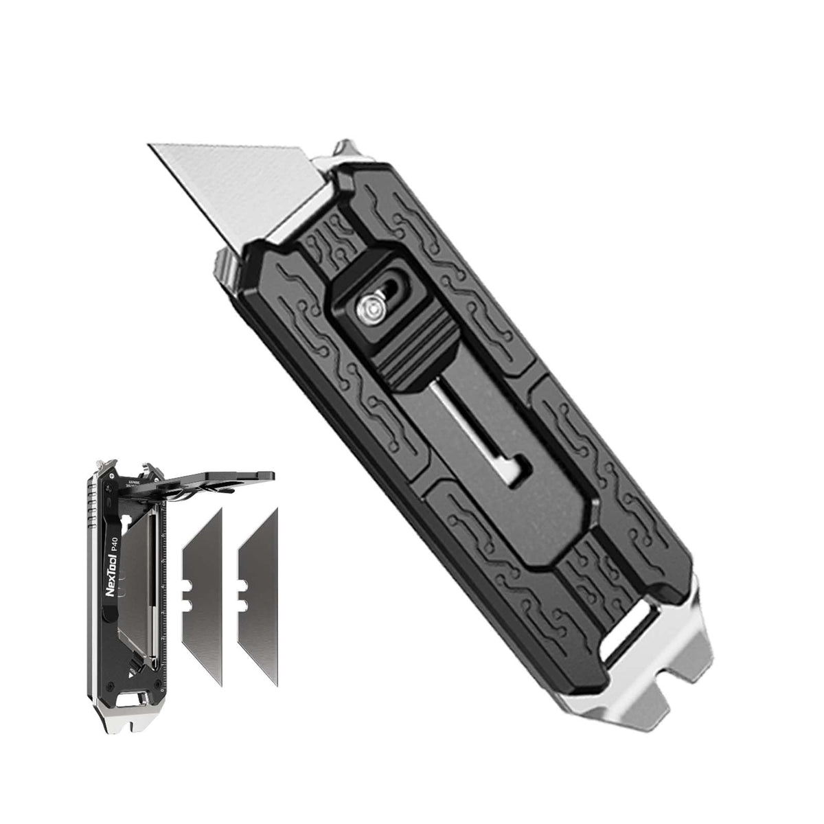 NexTool E20 box knife in hand for fast, clean cuts on the go.