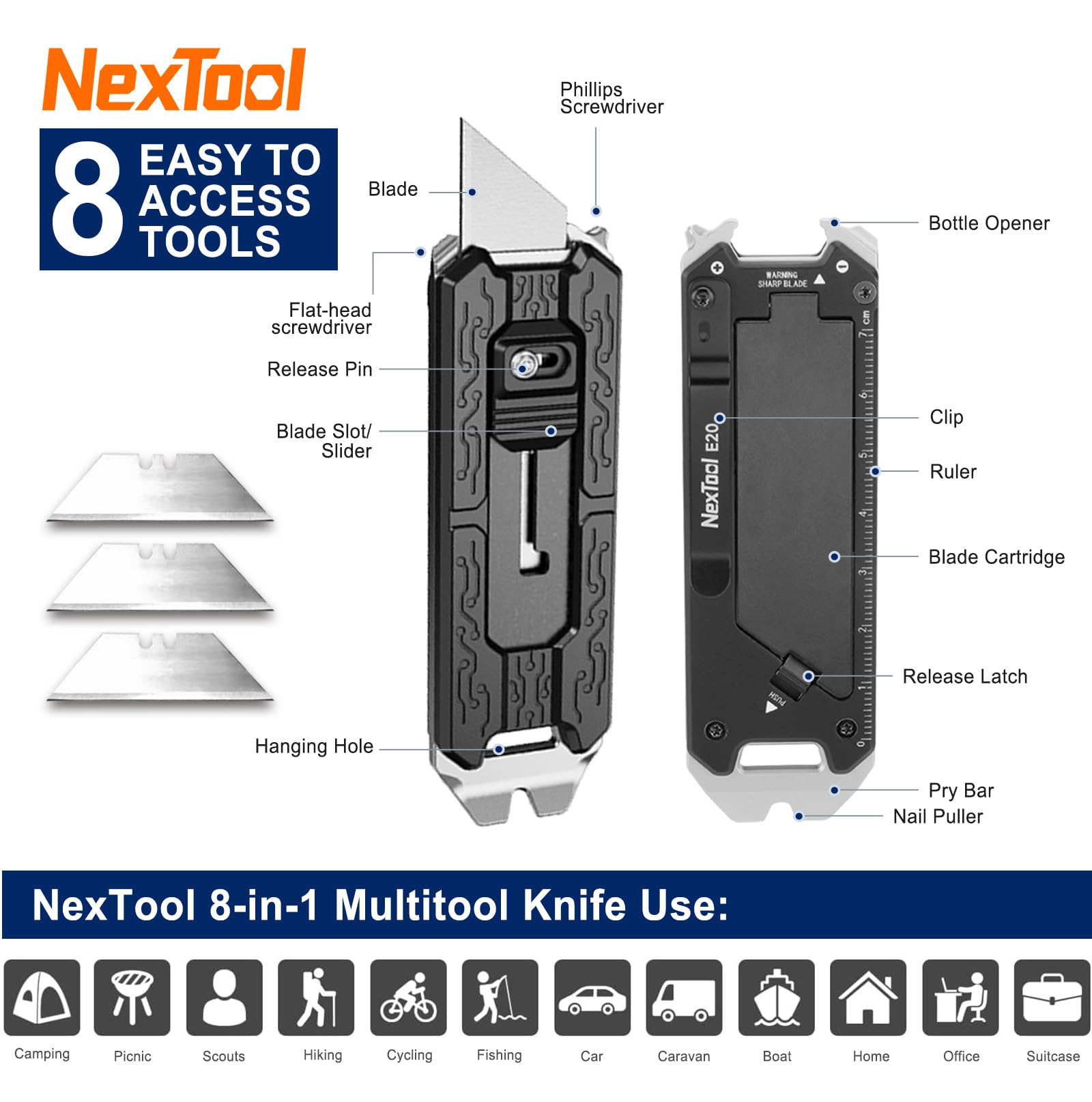 NexTool E20 compact EDC knife fits in pockets for daily cutting jobs.