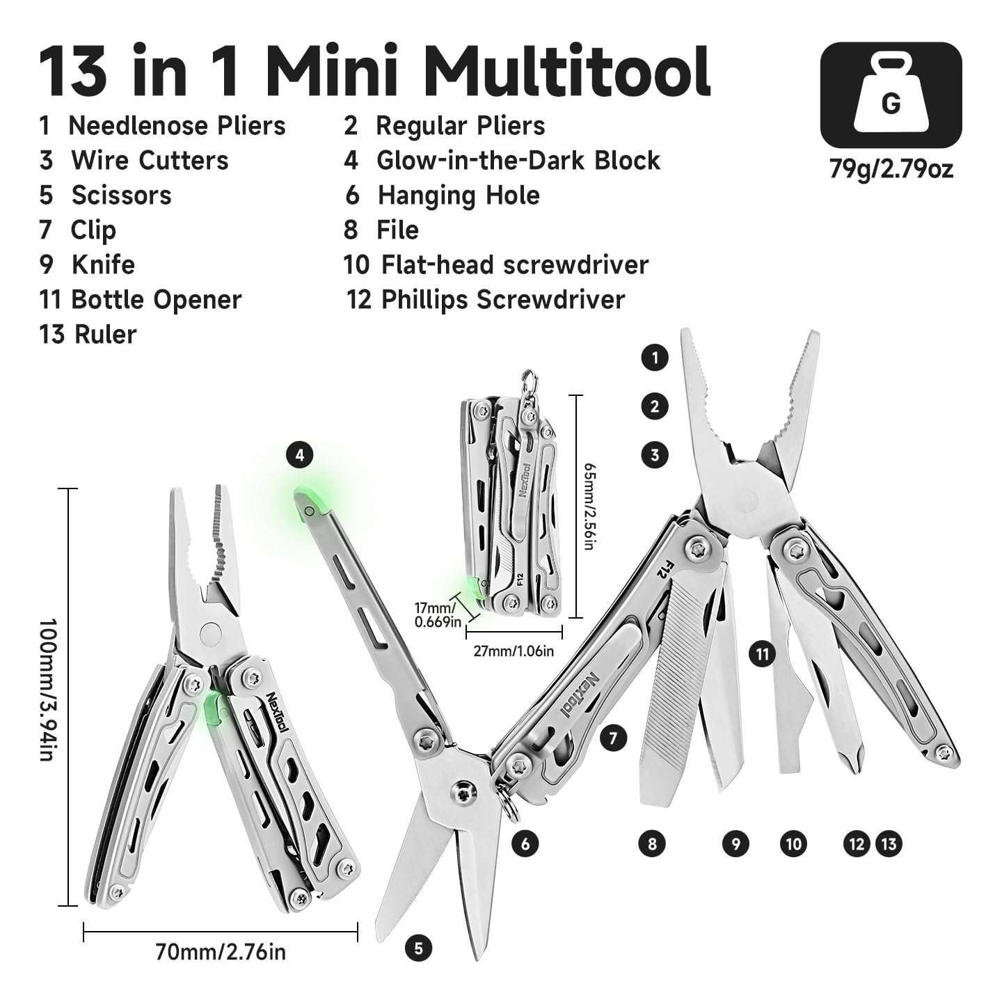 NexTool F12 mini multitool safety lock keeps blades secure during use