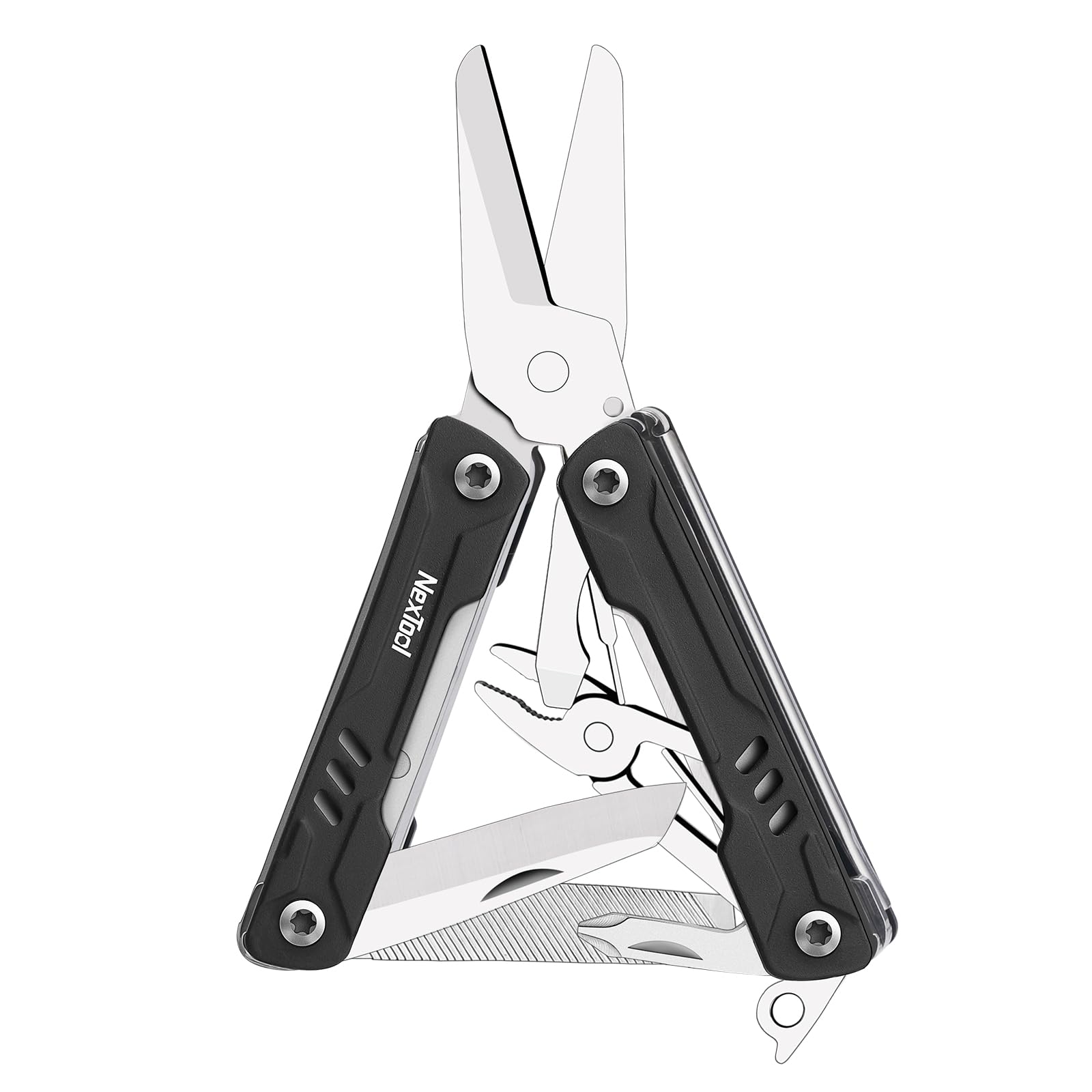 NexTool keychain multitool folding scissors ready for precise cuts anywhere.