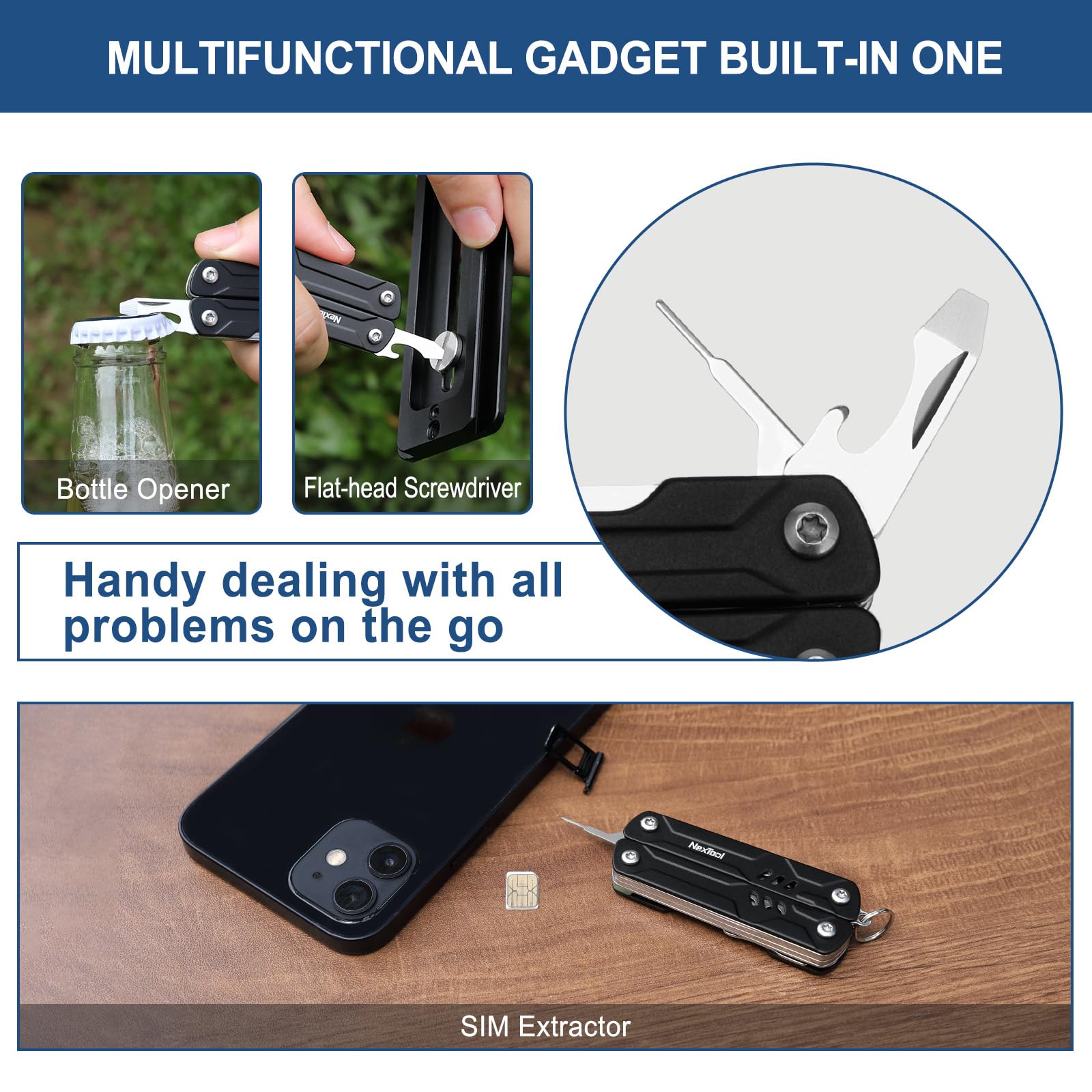 NexTool Mini Multitool bottle opener for beverages and outdoor use.