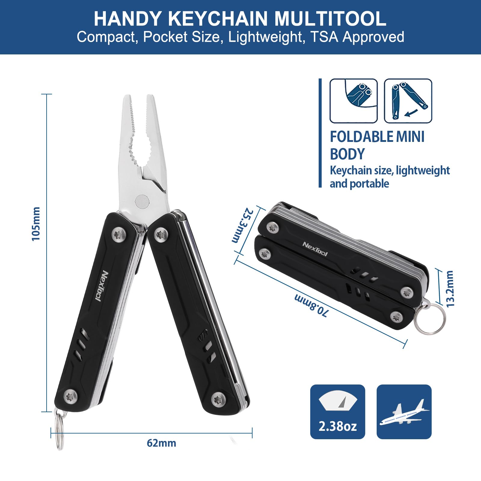 NexTool Mini Multitool regular pliers ready to tighten screws.