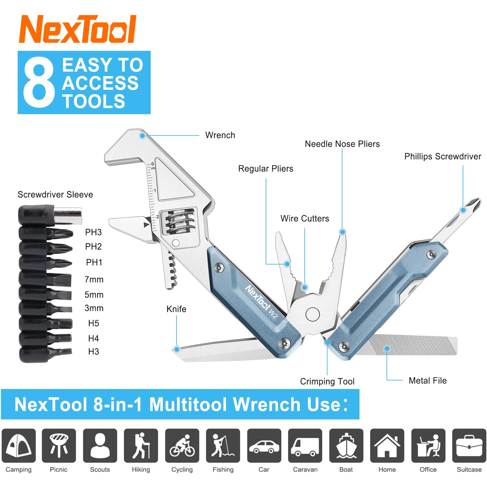 NEXTOOL W2 nylon sheath protects tools during travel and storage.