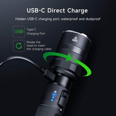 NEXTORCH P84 LED flashlight USB-C charging for quick field recharges.