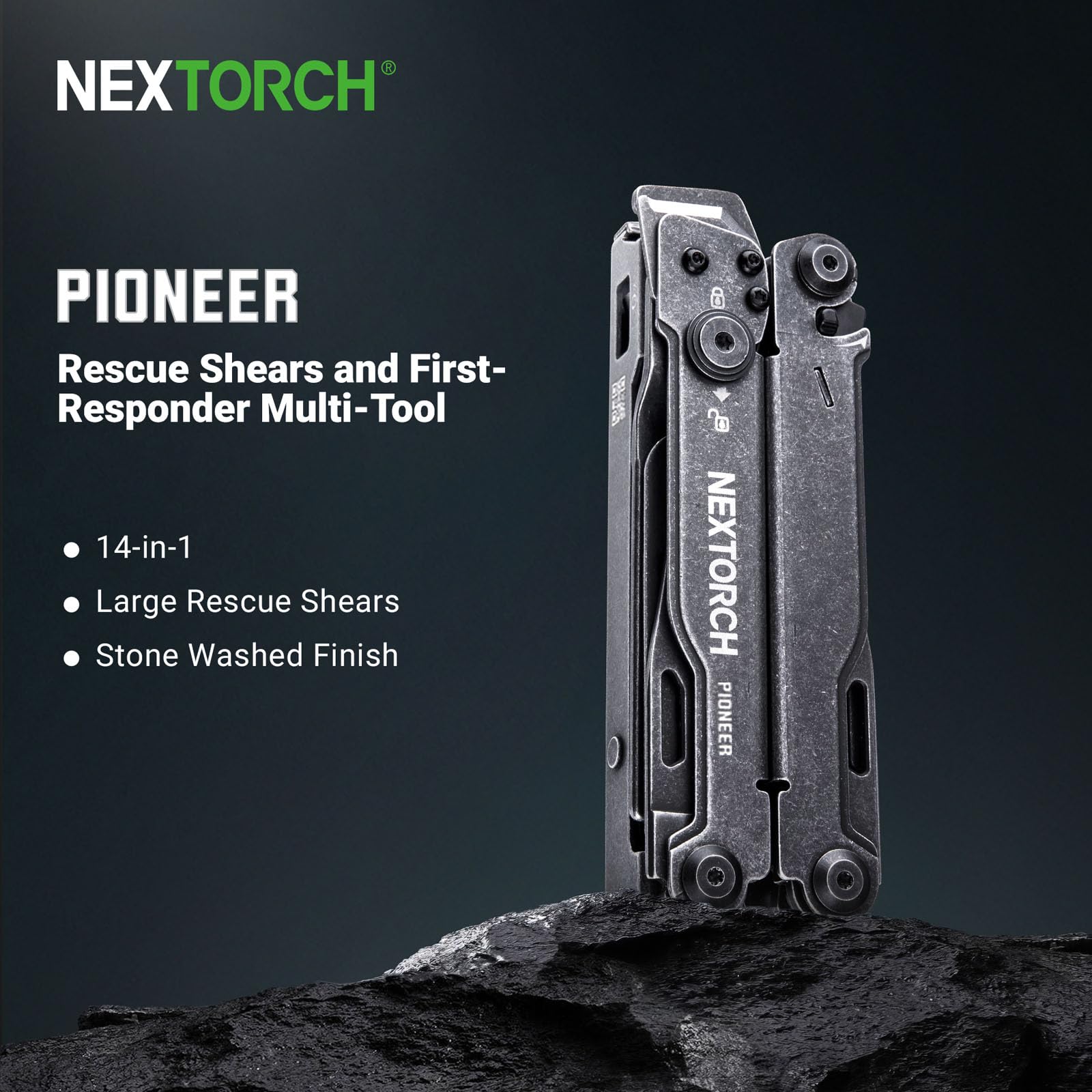 NEXTORCH Pioneer 14-in-1 multitool laid out to show full tool set for quick repairs.