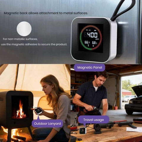 Card-size detector travels easily in a bag or pocket.