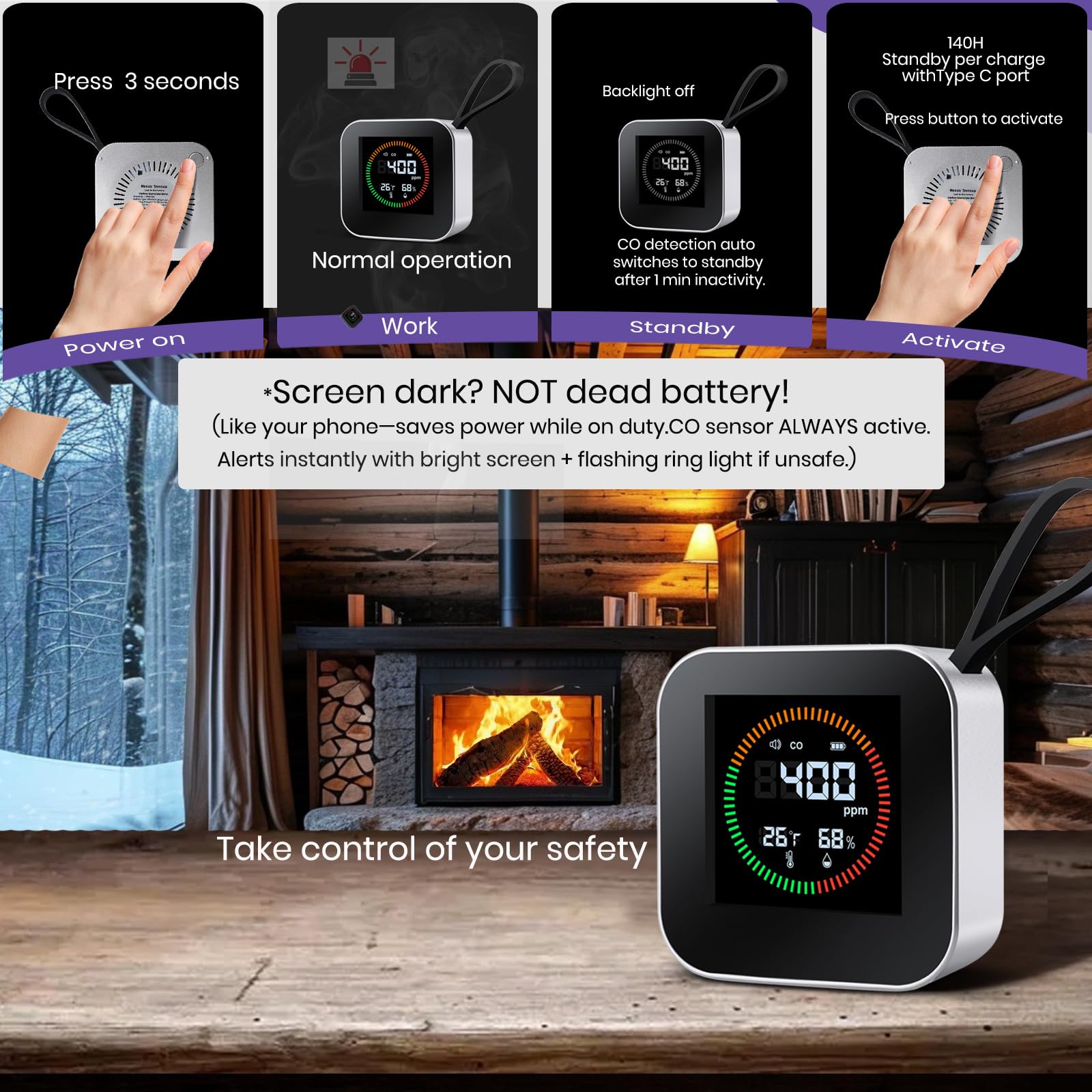 Compact travel detector fits pockets or luggage for on-the-go monitoring.