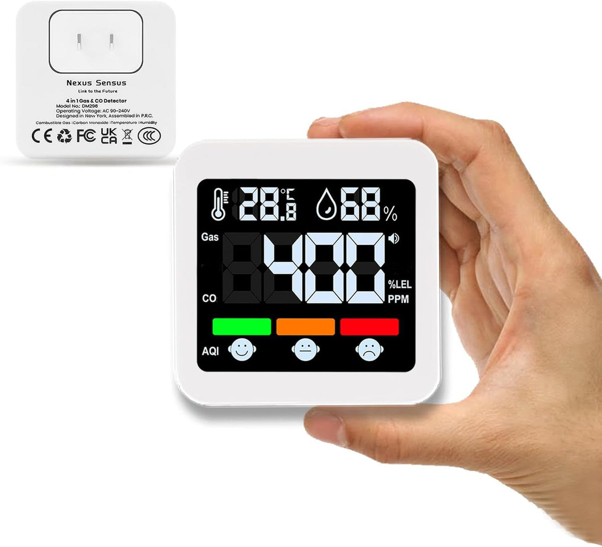 Nexus Sensus plug-in 4-in-1 detector front view for easy placement.