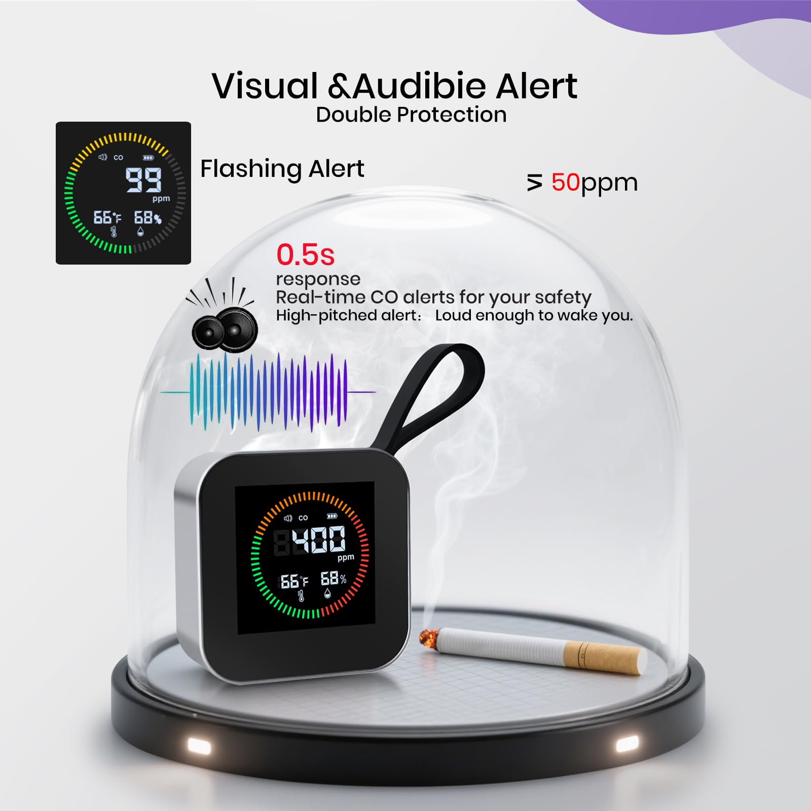 Travel-ready CO detector supports hotels, RVs, and cabins with portable safety.