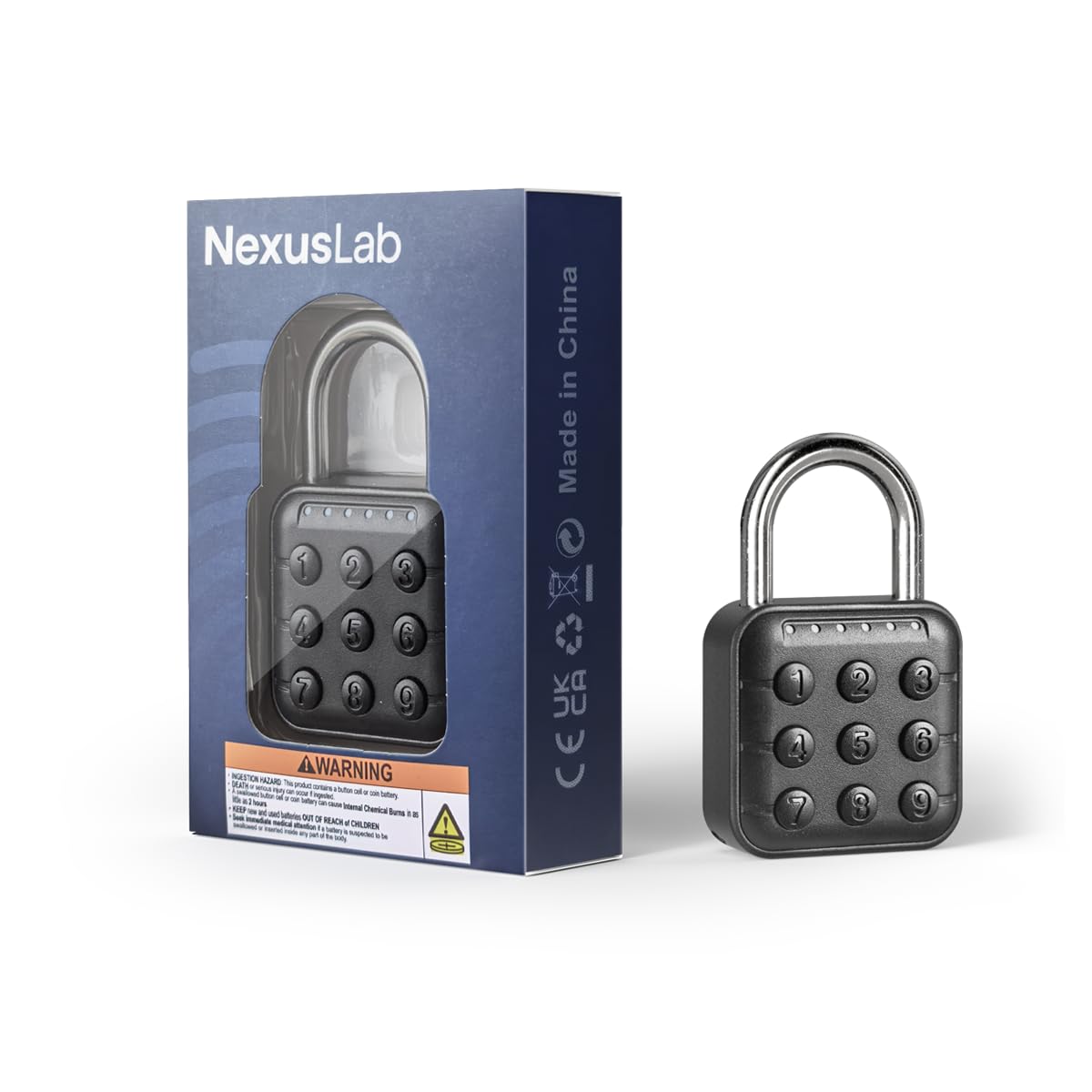 NexusLab digital padlock IP67 weatherproof for outdoor gates and lockers.