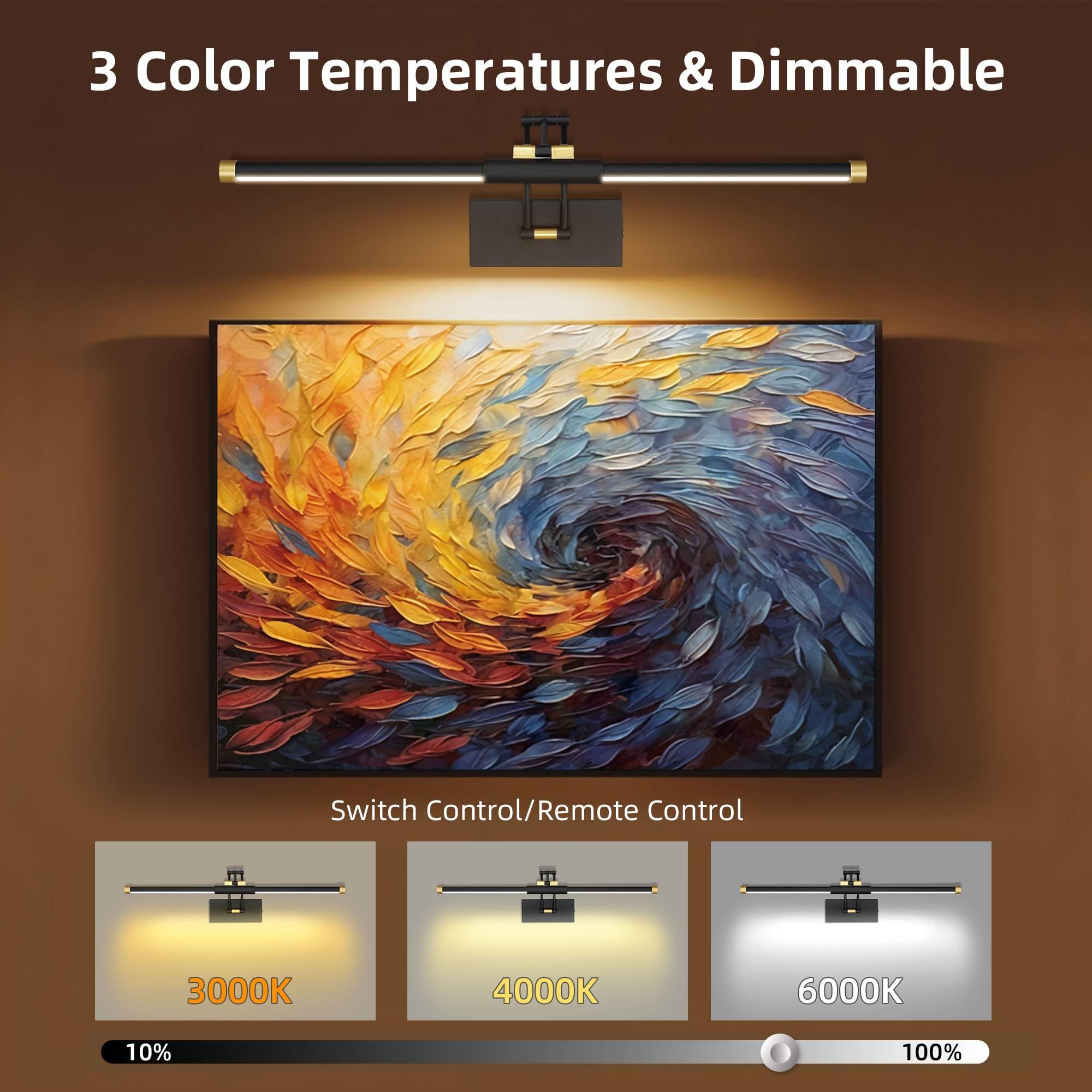 Neymlya battery-operated picture light provides portable, cordless illumination for art pieces.
