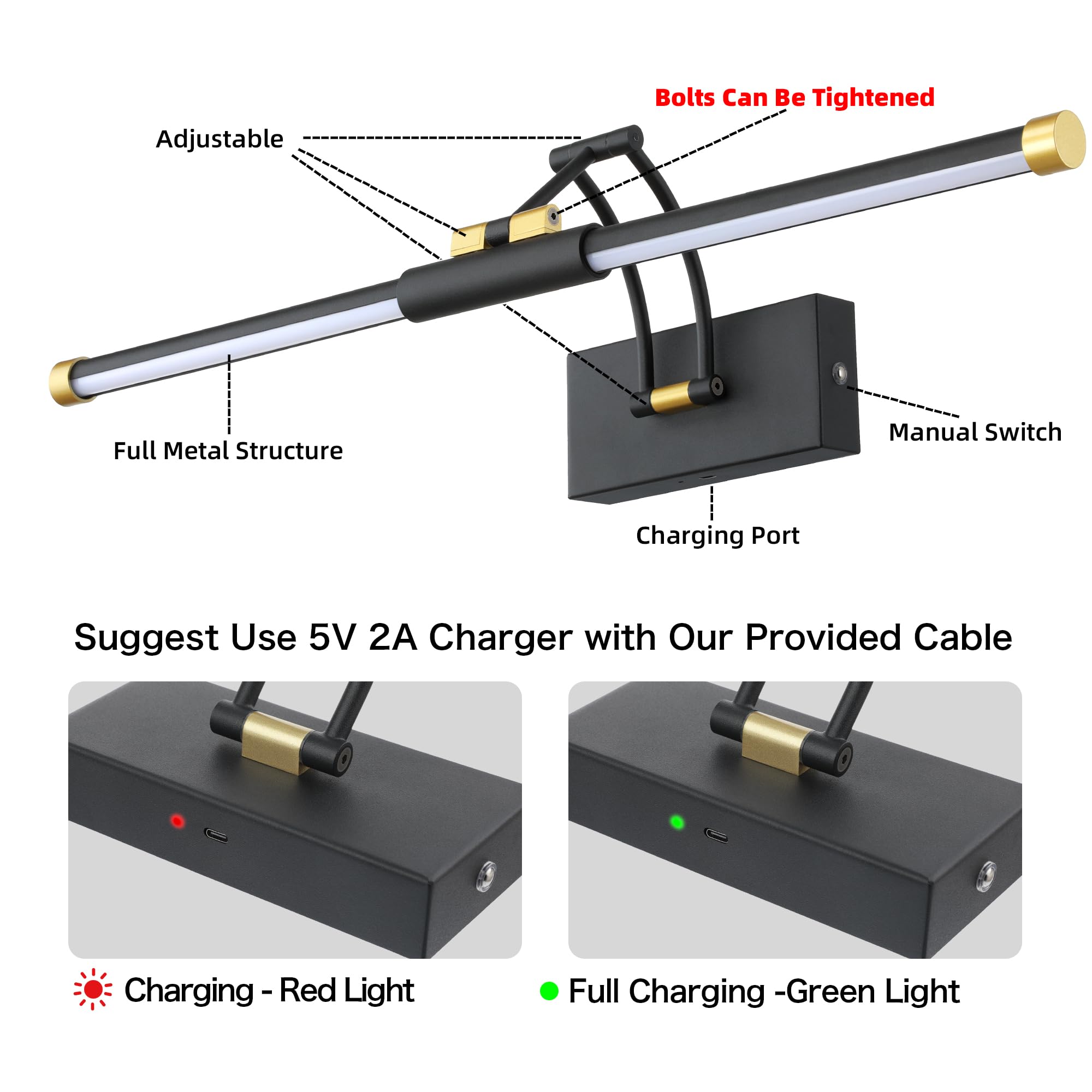 Neymlya swing-arm adjustable light targets paintings with a 120-degree beam.