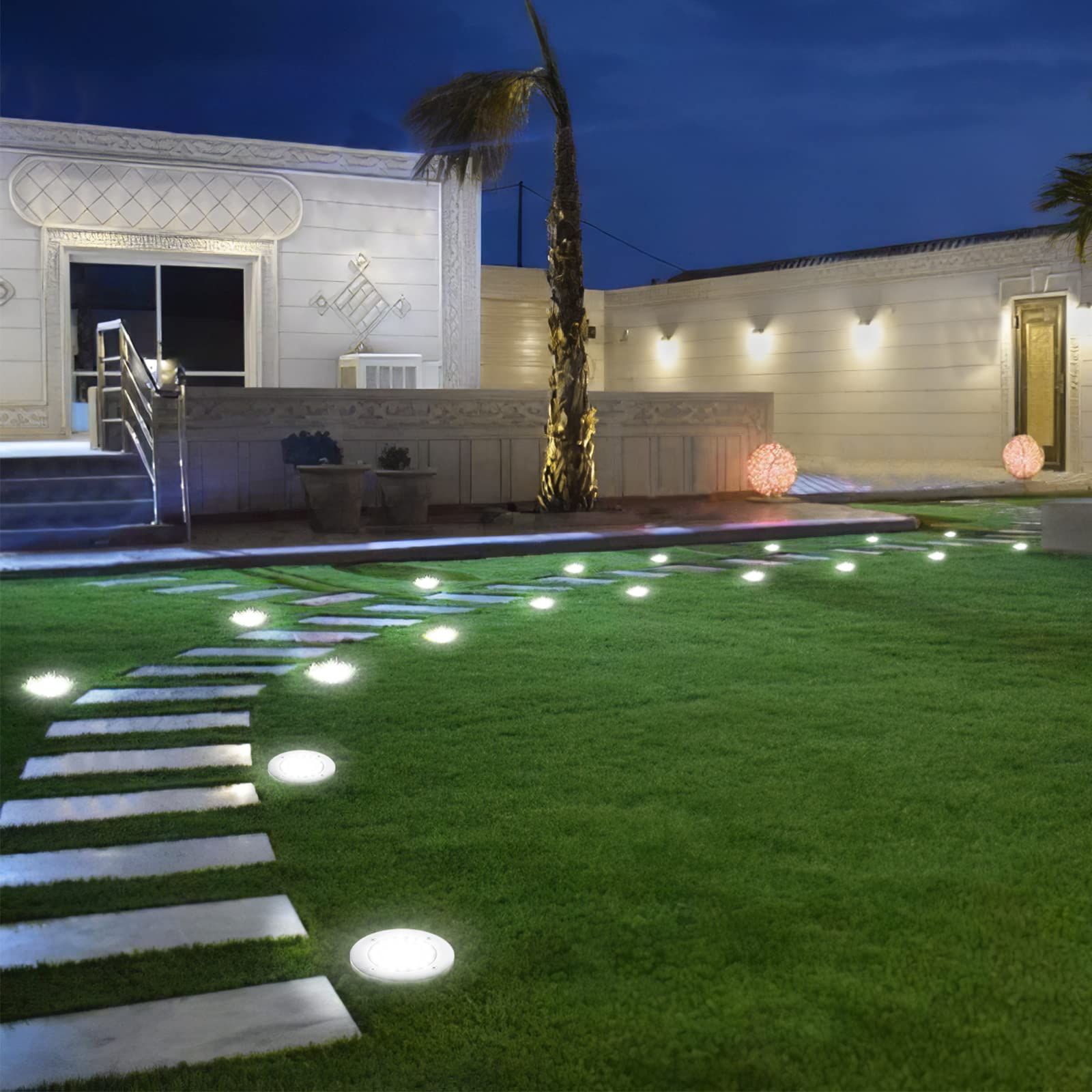 NFESOLAR eight-pack disk lights for yard and walkway lighting
