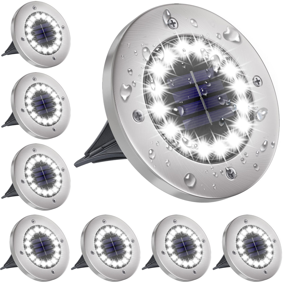 NFESOLAR 16-LED solar ground light brightening a garden path