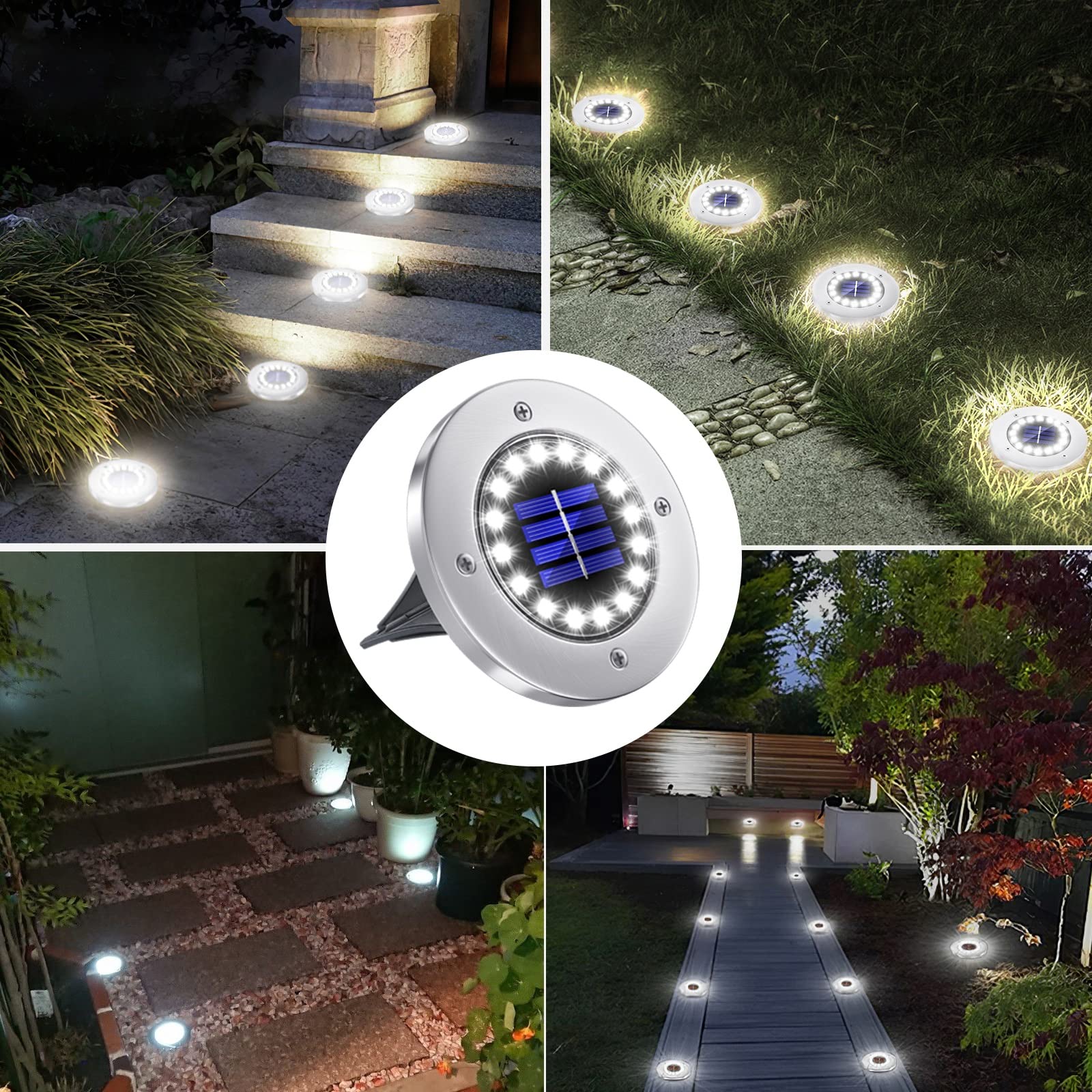 NFESOLAR white-finish ground lights illuminating a lawn