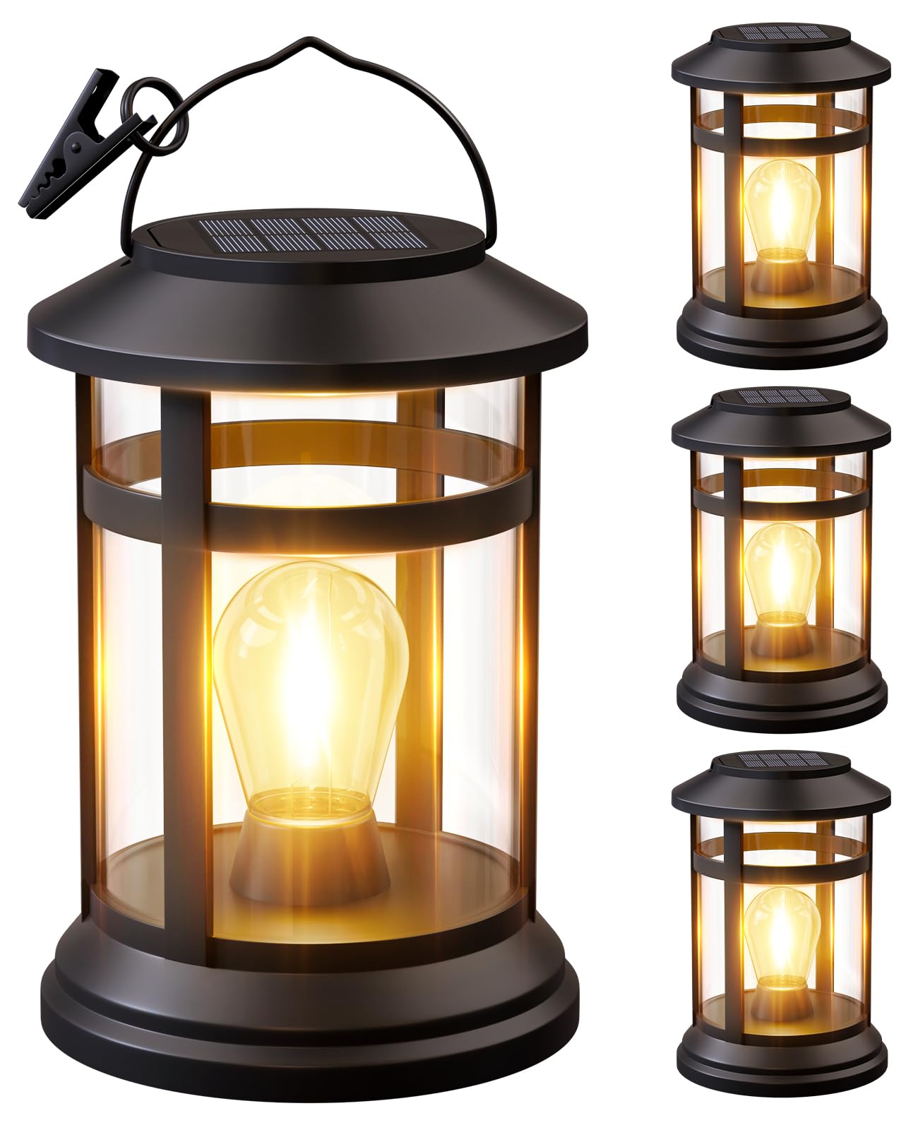 NFEVER solar lantern outdoors hanging for warm ambience.